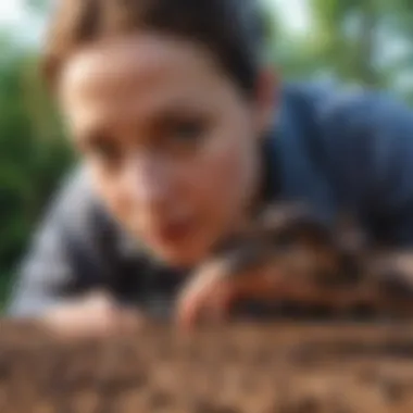 Biologist observing a colony of ants