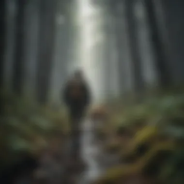 Traversing the Wilderness Illustration of a hunter navigating through a dense forest