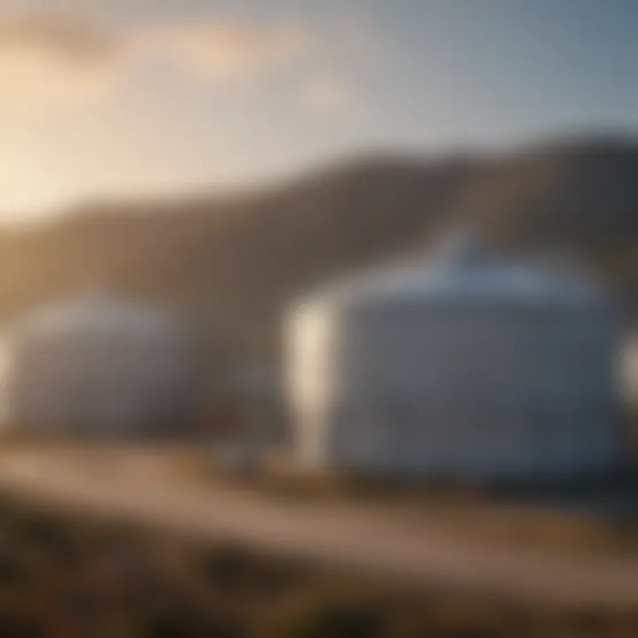 A panoramic shot showcasing the vast array of different oil storage tank sizes