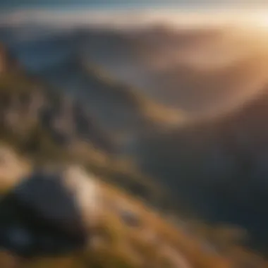 A panoramic view from a mountain peak showcasing nature