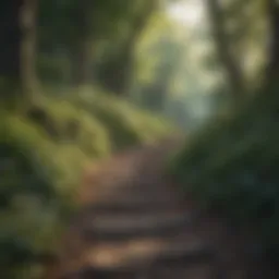 A serene hiking trail surrounded by lush greenery