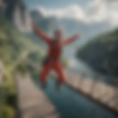 An adrenaline-fueled bungee jumper leaping off a bridge