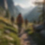 Group of friends hiking in a picturesque mountain landscape