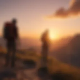 Silhouettes of hikers against a majestic sunset