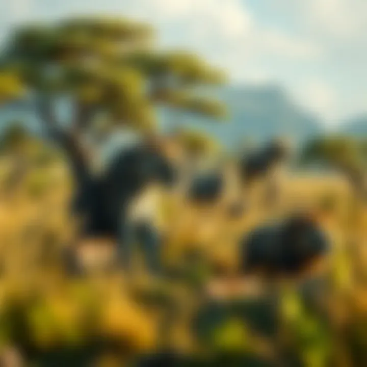 A vibrant ecosystem illustrating the habitat of endangered land animals.