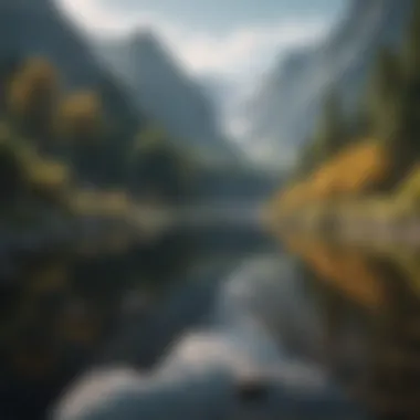 A tranquil lake surrounded by mountains