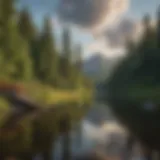 A panoramic view of the Adirondack Mountains showcasing lush greenery and serene lakes.