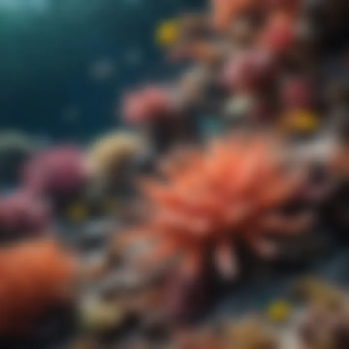 Colorful coral reef teeming with marine life