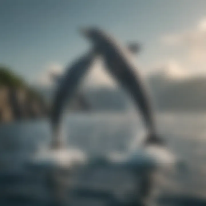 Playful dolphins jumping out of the water