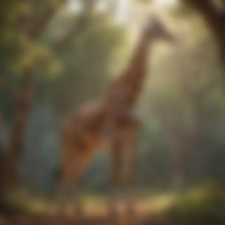 Graceful giraffe reaching for leaves in the trees