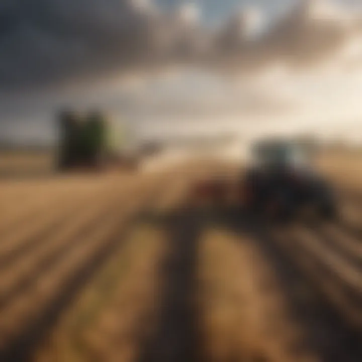 Modern agricultural fields with heavy machinery