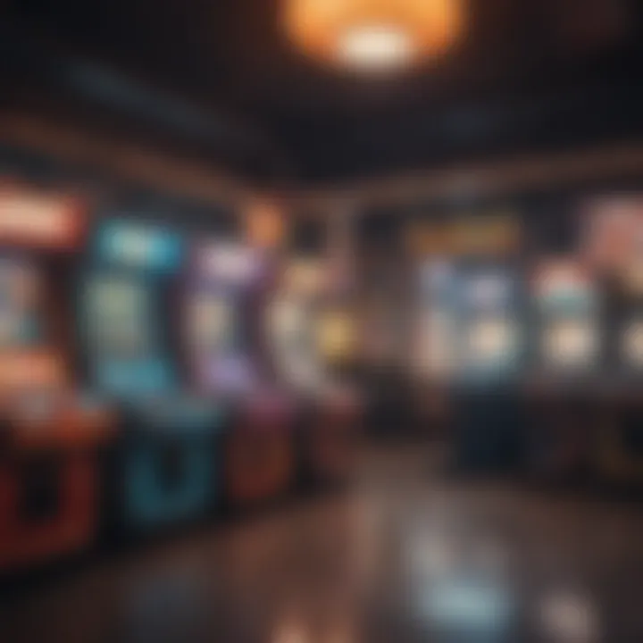 A vibrant arcade filled with classic and modern gaming machines.