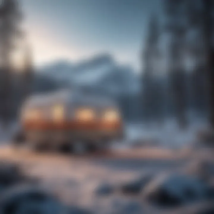 A winter camper examining weather conditions