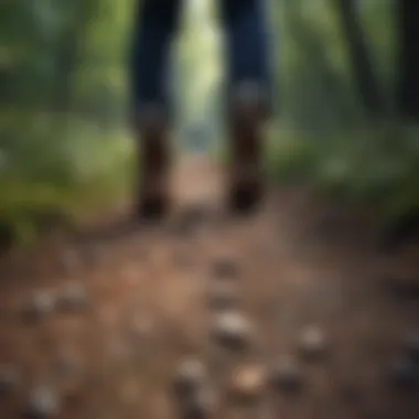 The Ground Beneath: A Journey in Nature Close-up of feet walking on a forest path