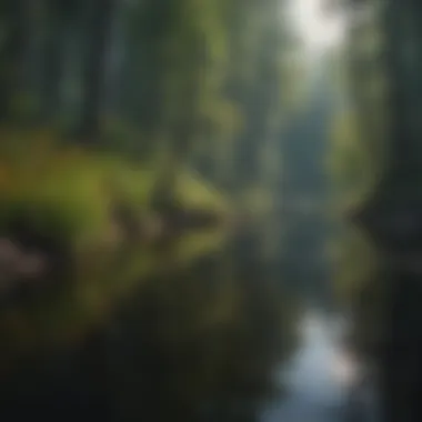 A diverse ecosystem featuring aquatic plants and wildlife in an Adirondack lake.