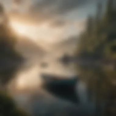 A serene coastal landscape depicting sustainable fishing