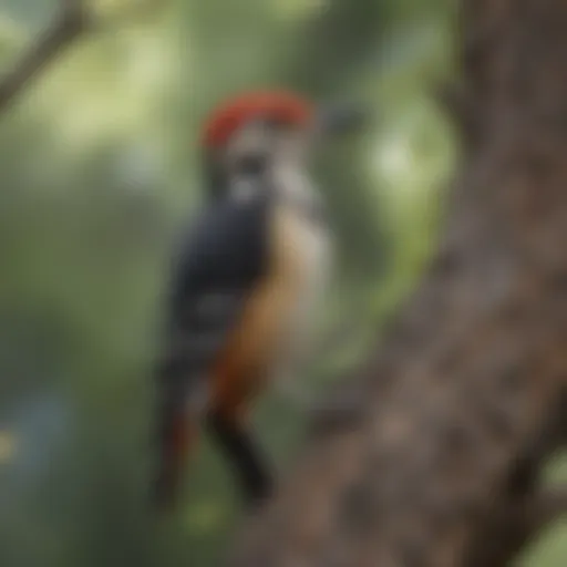 A vibrant North American woodpecker perched on a tree branch