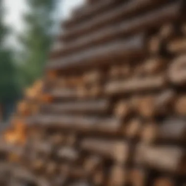 Different types of wood stacked neatly, exemplifying suitable options for outdoor burning.