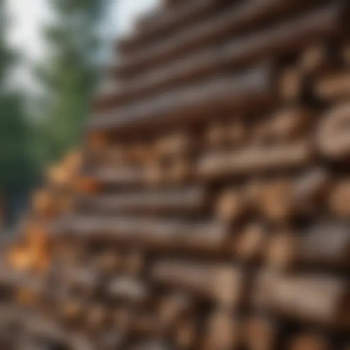 Different types of wood stacked neatly, exemplifying suitable options for outdoor burning.