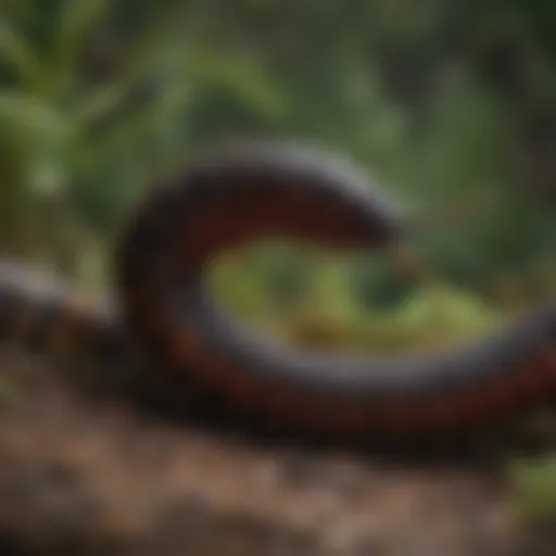 A close-up view of a vibrant millipede showcasing its many segments and legs.