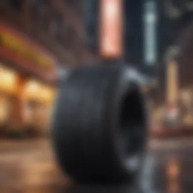 Innovative tire design merging with cityscape