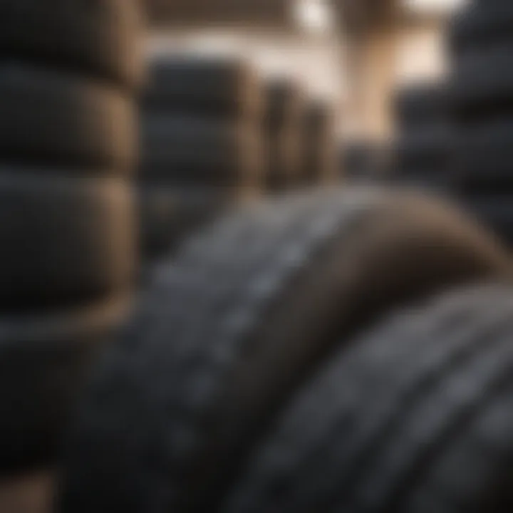 Contrast between new and used tire stacks