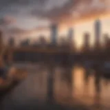 Spectacular skyline of New York City at sunset