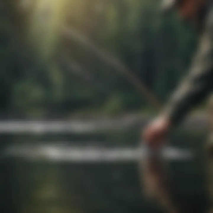 Close-up of a fisherman casting a line into the water