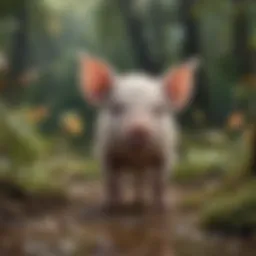 Curious wild piglet exploring its habitat