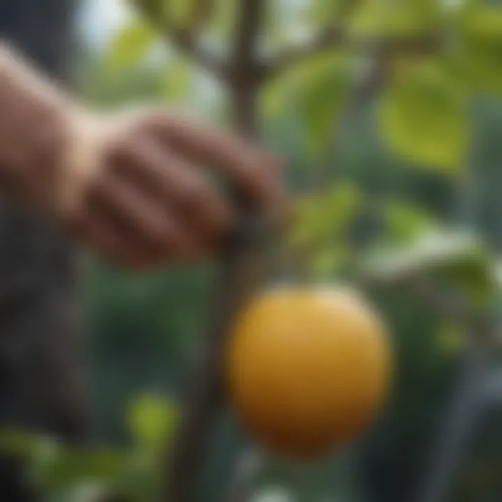 Close-up of grafting technique on fruit tree