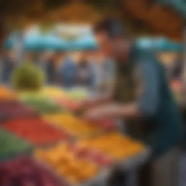 Vibrance of Farmers' Market Display Fruit tree seller at a vibrant farmers' market