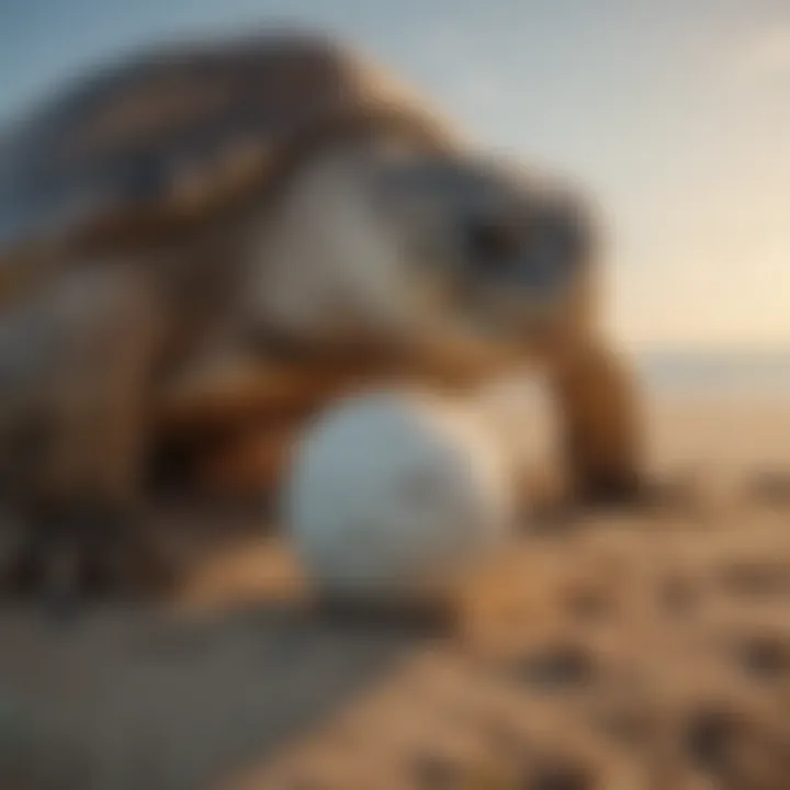 Close-up of sea turtle delicately digging a nest for eggs