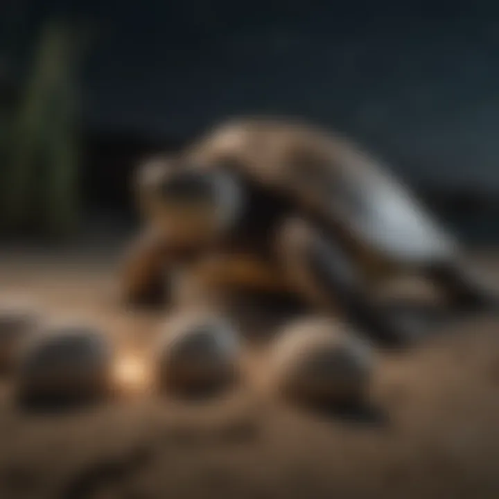 Majestic sea turtle laying eggs at night