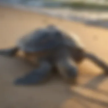 Sea turtle returning to the ocean after laying eggs