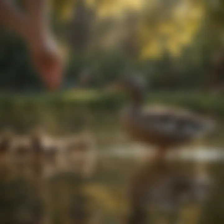 Park Visitor Enjoying Quacking Duck Interaction