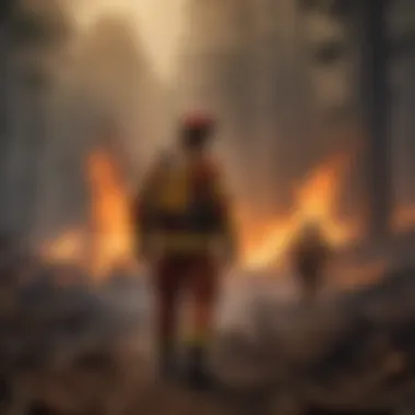 Illustration of firefighters battling intense flames