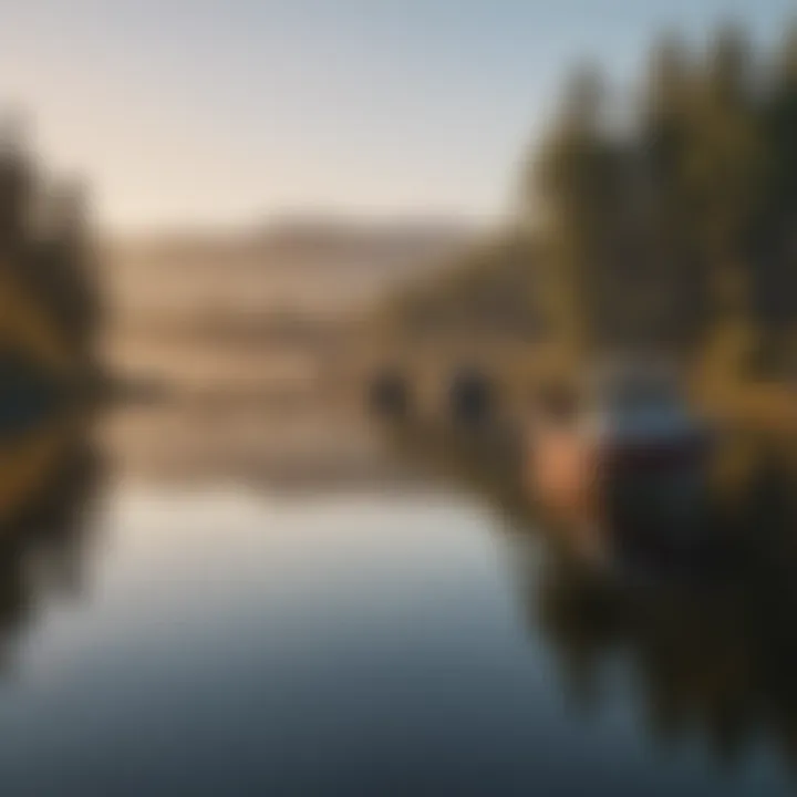 Reflections of fishing boats on Lake Meridian