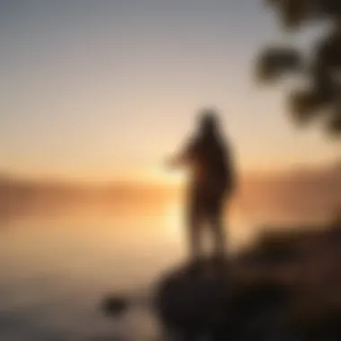 Fisherman casting line at sunrise