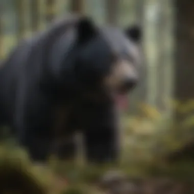 Black bear foraging for food in the forest