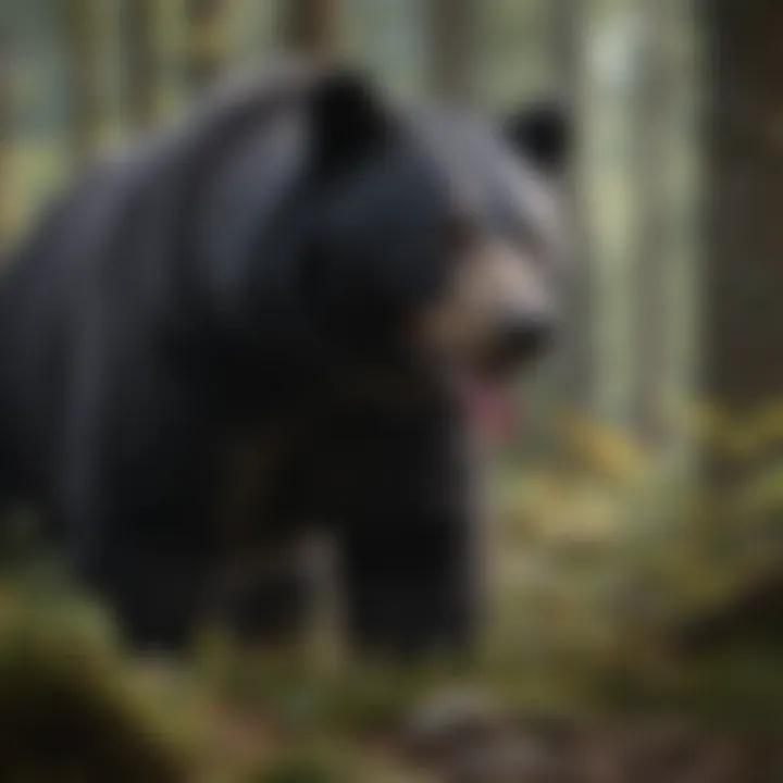 Black bear foraging for food in the forest