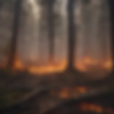 Illustration showing forests ablaze due to climate change-induced wildfires