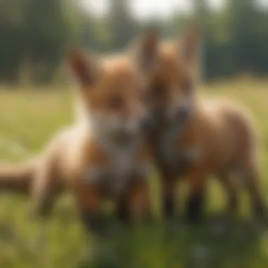 Fox Pups Playfully Frolicking in a Meadow