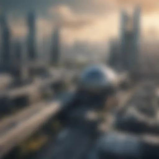Illustration depicting a futuristic city powered by renewable energy sources