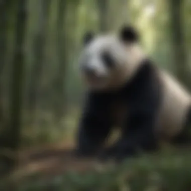 Iconic Panda Navigating Bamboo Thickets Giant Panda in Bamboo Forest