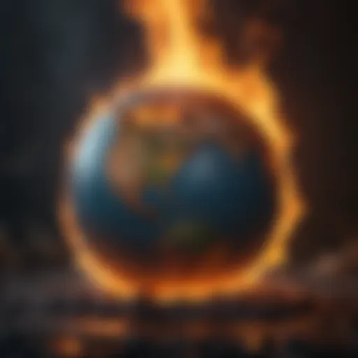 Globe surrounded by flames symbolizing global warming's impact