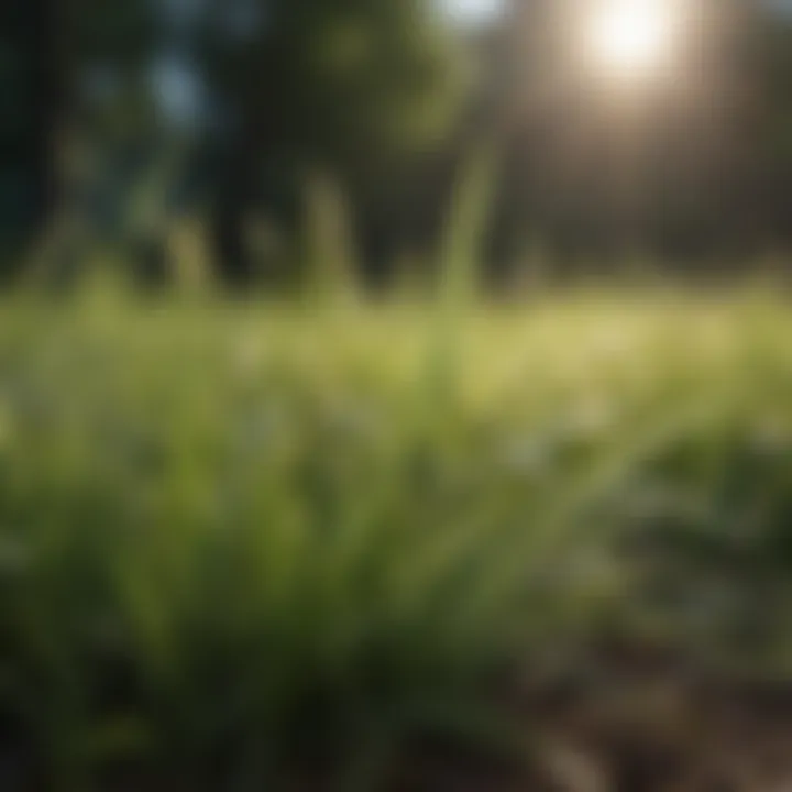 Close-up of grass blades under sunlight