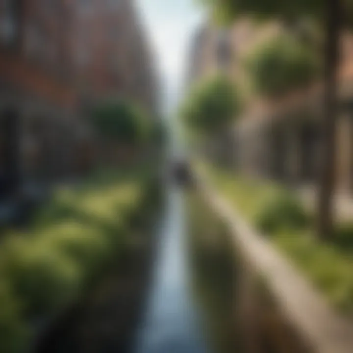 Illustration demonstrating the benefits of green infrastructure in urban environments