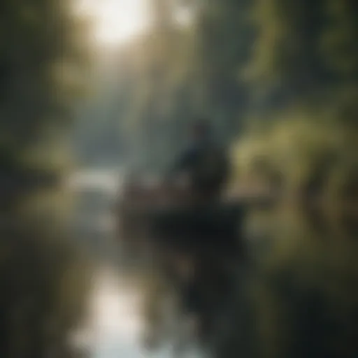 Bowfisherman aiming in tranquil waters