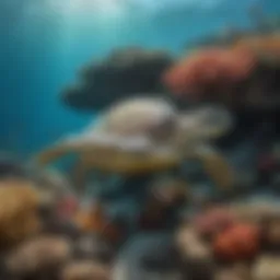 A vibrant coral reef teeming with marine life, illustrating the habitat of green sea turtles.