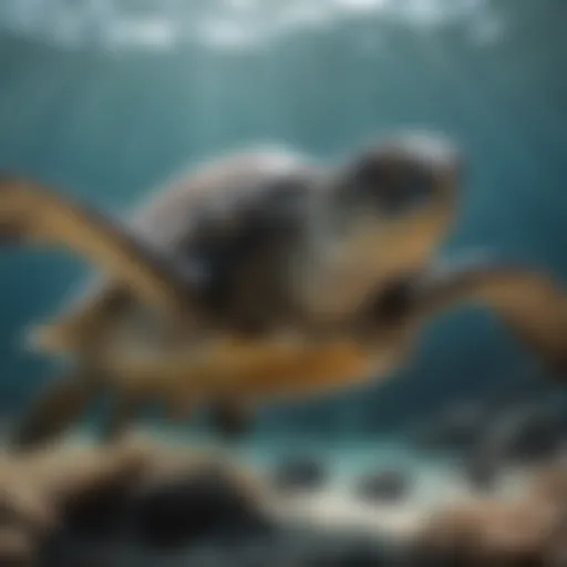 Hawksbill turtle gliding through clear waters